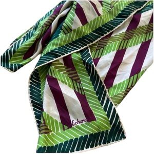 ECHO Vintage Designer Botanical Stripe Scarf Plum Green